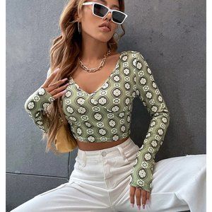 NEW! Long Sleeve V Neck Crop Tee